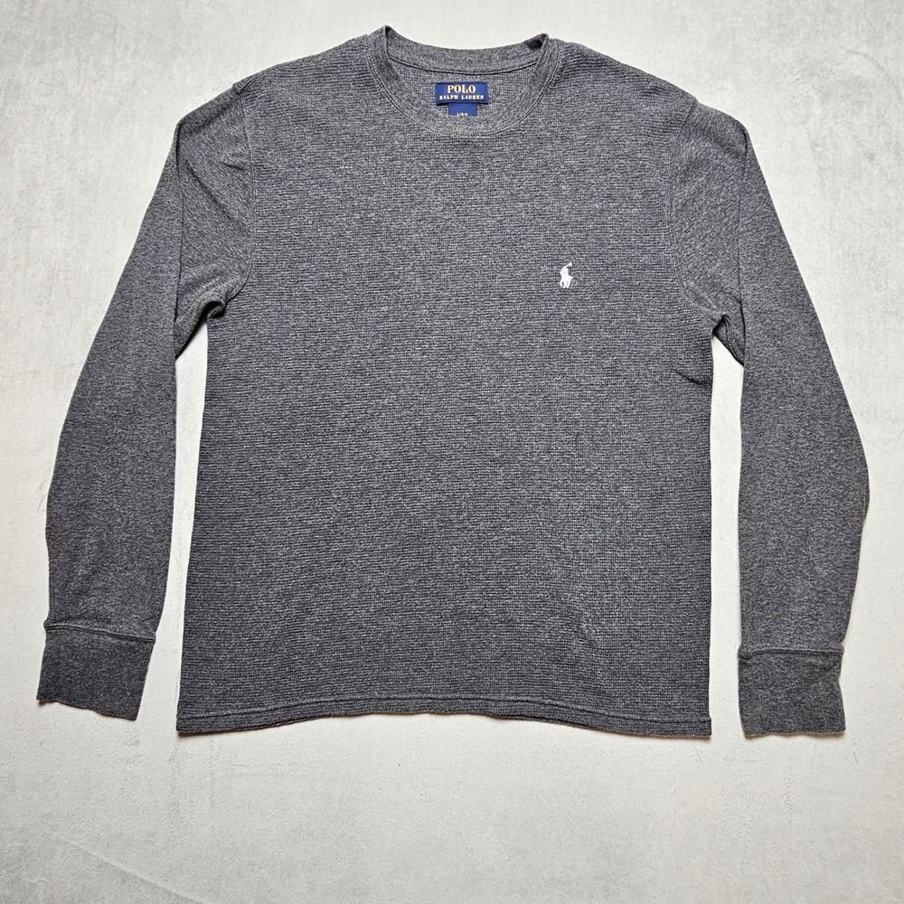 Polo Ralph Lauren Mens Charcoal Gray Waffle Knit Thermal Long Sleeve Shirt‎ L/G